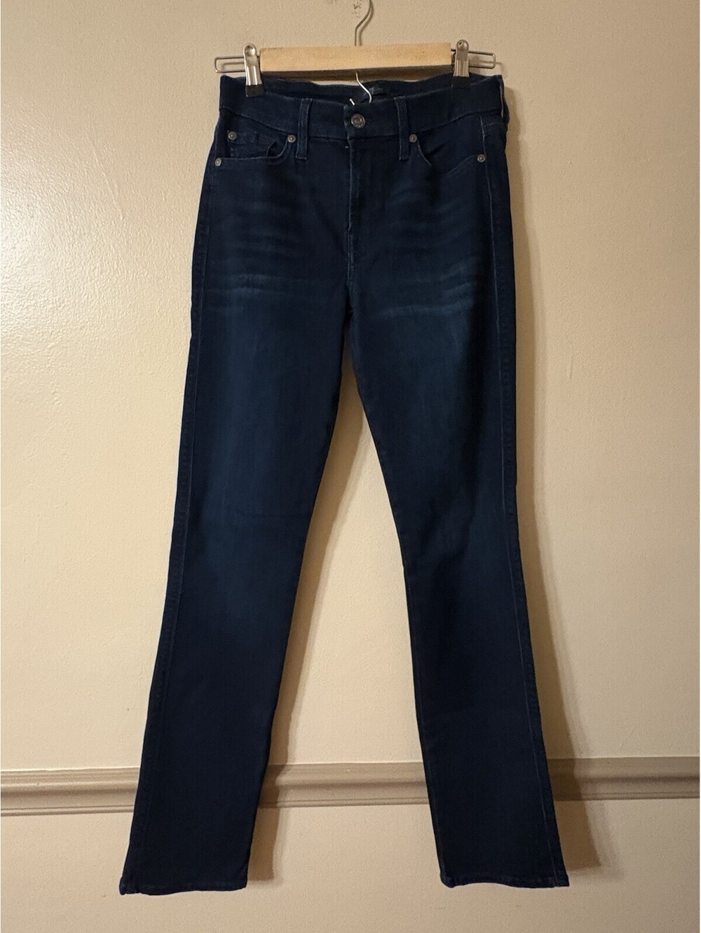7 For All Man Kind Women's Kimmie Straight Leg Blue Jeans Size 27x32 Dark Wash